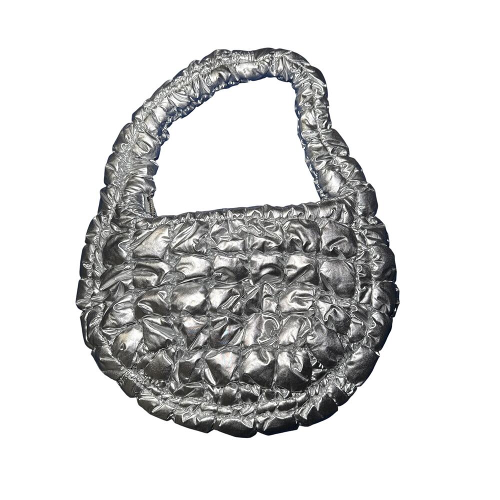 COS silver metallic quilted purse futuristic evening festival clubbing‎